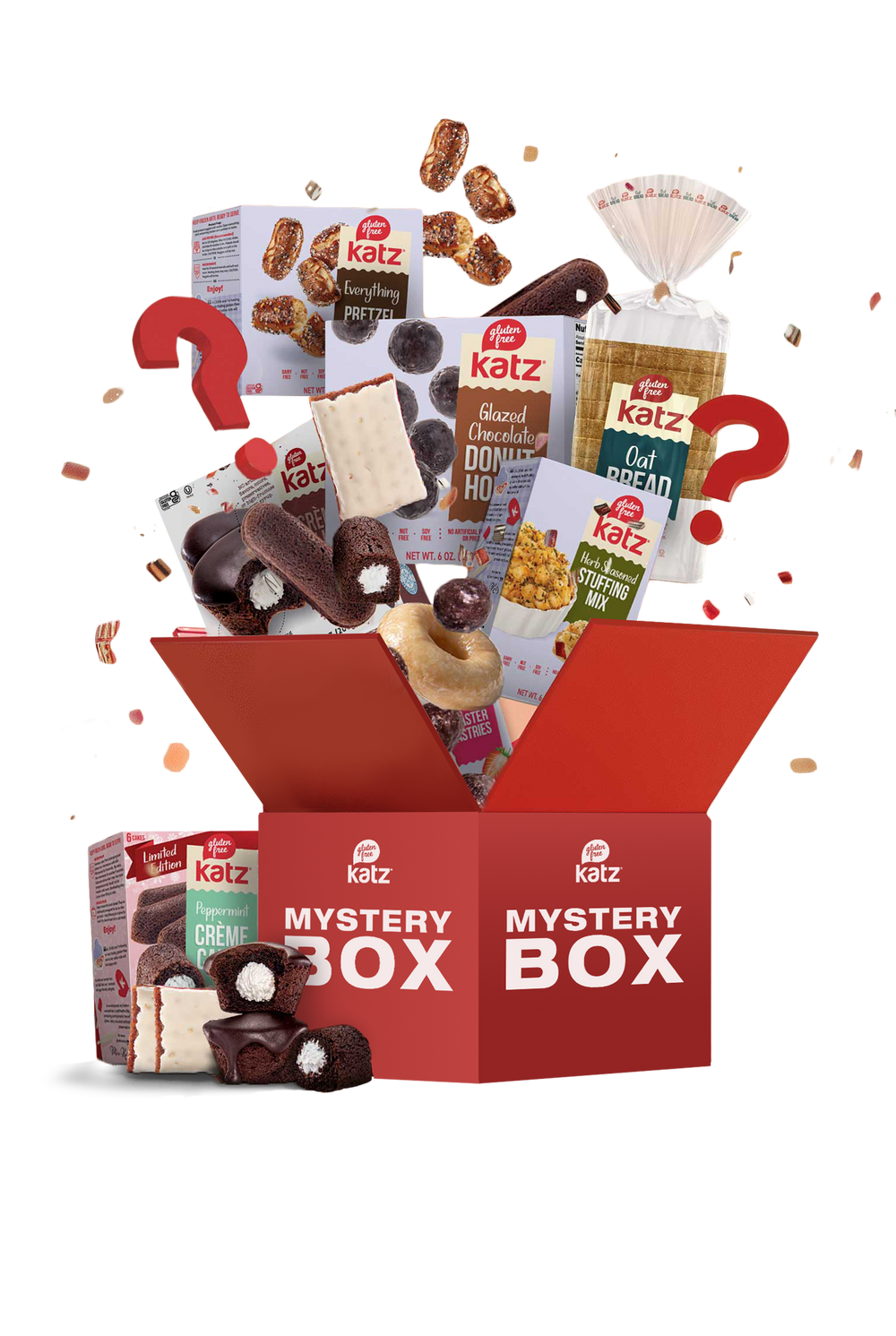 Gluten Free Mystery Box with assorted Katz bakery items - donuts, muffins, cinnamon buns