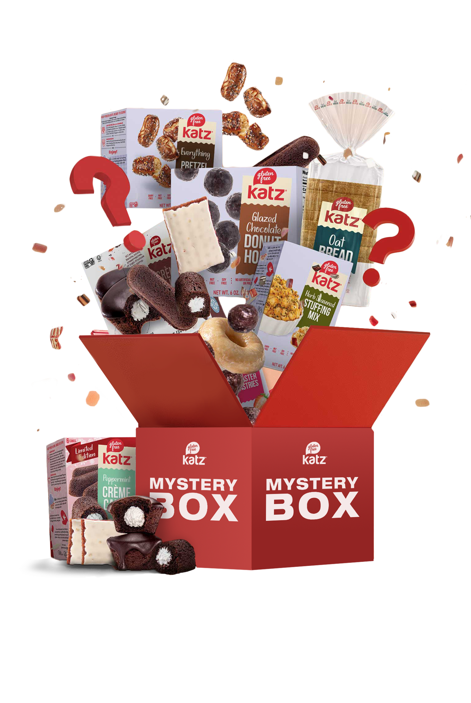 Gluten Free Mystery Box with assorted Katz bakery items - donuts, muffins, cinnamon buns
